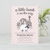 007 Red A Little Lamb Farm Gingham Baby Shower Kaart (Staand voorkant)