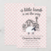 007 Red A Little Lamb Farm Gingham Baby Shower Kaart (Voorkant / Achterkant)