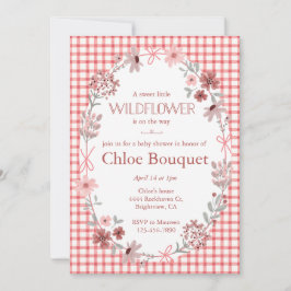 007 Red Boho Wildflower Bow Gingham Baby Shower Kaart