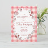 007 Red Boho Wildflower Bow Gingham Baby Shower Kaart (Staand voorkant)
