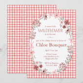 007 Red Boho Wildflower Bow Gingham Baby Shower Kaart (Voorkant / Achterkant)