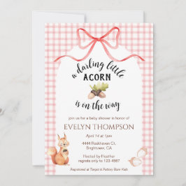 007 Red Cute Squirrel Acorn Gingham Baby Shower Kaart