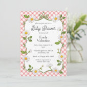 007 Red Floral Daisy Plaid Baby Shower Kaart (Staand voorkant)