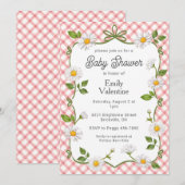 007 Red Floral Daisy Plaid Baby Shower Kaart (Voorkant / Achterkant)