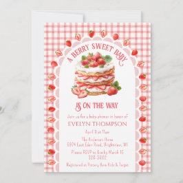 007 Red Gingham Strawberry Shortcake Baby Shower Kaart
