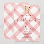 007 Red Teddy Bear Gingham Baby Shower Kaart (Voorkant / Achterkant)