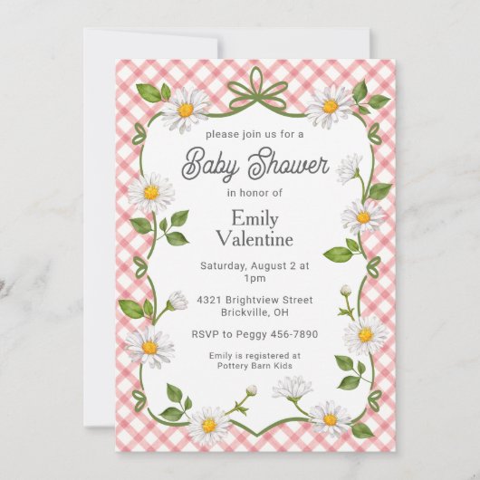 007 Rode Bloem Daisy Geruite Baby Shower Kaart (Voorkant)