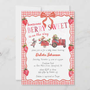 007 Rode Gingham Bes Zoete Boerderij Baby Shower Kaart