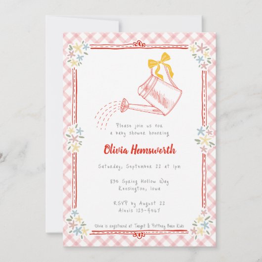 007 Rode Gingham Gietkan Baby Shower Kaart (Voorkant)