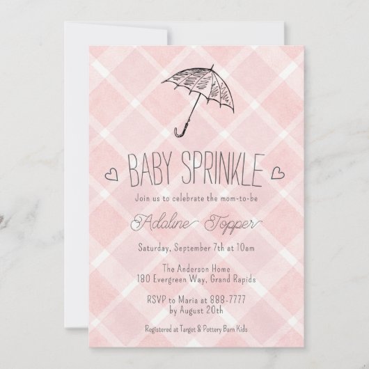 007 Rode Plaid Paraplu Babyschudding Feestje Kaart (Voorkant)
