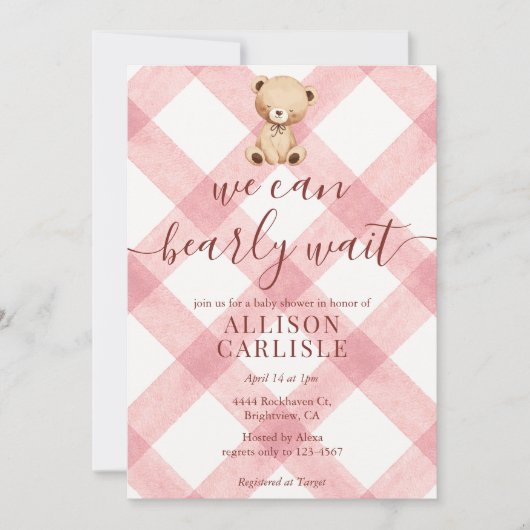 007 Rode Teddybeer Geruite Baby Shower Kaart (Voorkant)