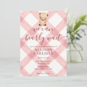 007 Rode Teddybeer Geruite Baby Shower Kaart (Staand voorkant)