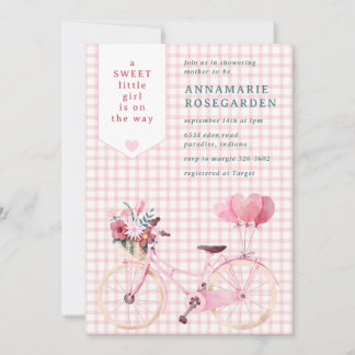 007 Rode Zoete Bloemige Meisje Fiets Baby Shower Kaart