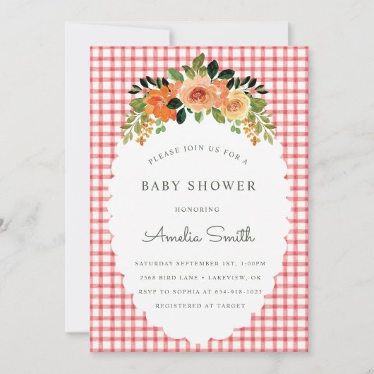 007 Rood Geruite Baby Shower Uitnodigingen (Voorkant)