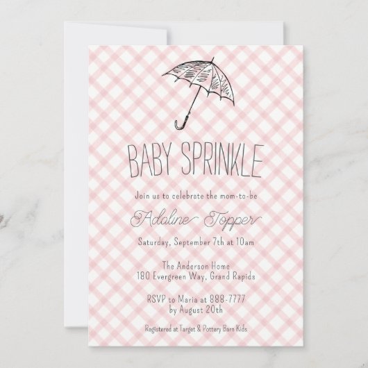 007 Rood Moderne Paraplu Gingham Baby Shower Uitno Kaart (Voorkant)
