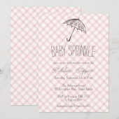 007 Rood Moderne Paraplu Gingham Baby Shower Uitno Kaart (Voorkant / Achterkant)