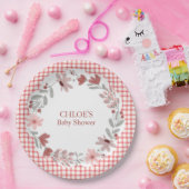 007 Rood Wildflower Boog Frame Gingham Papieren Bordje (Feest)