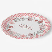 007 Rood Wildflower Boog Frame Gingham Papieren Bordje (Gekanteld)