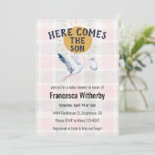 008 Blush 020 Fog Sun Plaid Stork Baby Shower Kaart (Staand voorkant)