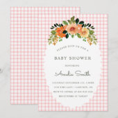 008 Blush Floral Gingham Baby Shower Invitations Kaart (Voorkant / Achterkant)
