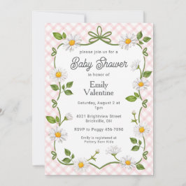 008 Blush Pink Floral Daisy Plaid Baby Shower Kaart