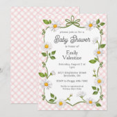 008 Blush Pink Floral Daisy Plaid Baby Shower Kaart (Voorkant / Achterkant)