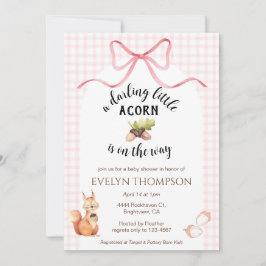 008 Blush Pink Squirrel Acorn Gingham Baby Shower Kaart