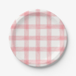 008 Blush Roze Aquarel Geruit Klein Papieren Borde Bordje