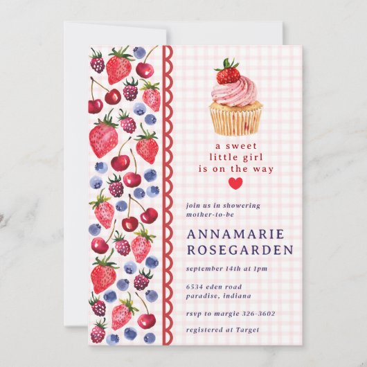 008 Blush Roze Bes Patch Cupcake Baby Shower Kaart (Voorkant)