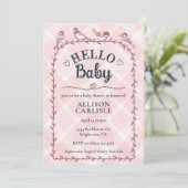 008 Blush Watercolor Gingham Birds Baby Shower Kaart (Staand voorkant)