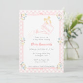 008 Roze geruite gietkan Babyshower Kaart (Staand voorkant)