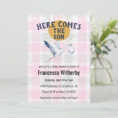 009 Fuchsia 020 Fog Sun Plaid Stork Baby Shower Kaart (Staand voorkant)