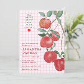 009 Fuchsia Appel der Liefde Gingham Baby Shower Kaart (Staand voorkant)