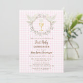 009 Fuchsia Duif & Chalice Gingham Eerste Communie Kaart (Staand voorkant)