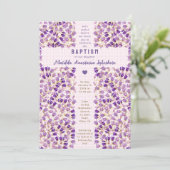 009 Fuchsia Gebrandschilderde Tuin Gingham Doopfee Kaart (Staand voorkant)