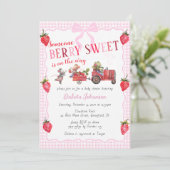 009 Fuchsia Gingham Bes Babyshower Boerderij Zoet Kaart (Staand voorkant)