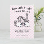 009 Fuchsia Kleine Lammetjes Boerderij Gingham Bab Kaart (Staand voorkant)