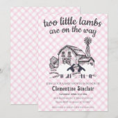009 Fuchsia Kleine Lammetjes Boerderij Gingham Bab Kaart (Voorkant / Achterkant)
