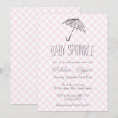 009 Fuchsia Moderne Paraplu Gingham Baby Sprinkle Kaart (Voorkant / Achterkant)