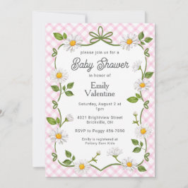 009 Fuchsia Pink Floral Daisy Plaid Baby Shower Kaart