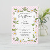 009 Fuchsia Pink Floral Daisy Plaid Baby Shower Kaart (Staand voorkant)
