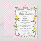 009 Fuchsia Pink Floral Daisy Plaid Baby Shower Kaart (Voorkant / Achterkant)