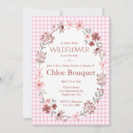 009 Fuchsia Pink Wildflower Gingham Baby Shower Kaart