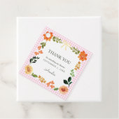 009 Fuchsia Roze Bloem Gingham Babyfeest Bedankjes Labels (In situ)