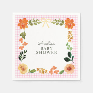 009 Fuchsia Roze Bloemengingham Baby Shower Servet