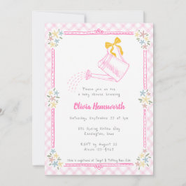 009 Fuchsia Roze Gingham Gietkan Baby Shower Kaart