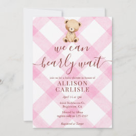 009 Fuchsia Roze Teddybeer Gingham Baby Shower Kaart