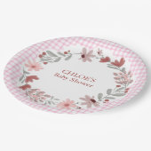 009 Fuchsia Roze Wilde Bloem Boog Frame Gingham Papieren Bordje (Gekanteld)