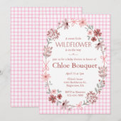 009 Fuchsia Roze Wilde Bloem Gingham Baby Shower Kaart (Voorkant / Achterkant)