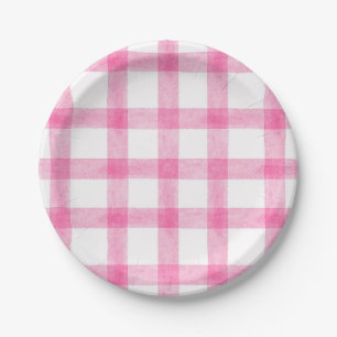 009 Fuchsia Watercolor Plaid Kleine Papieren Borde Bordje
